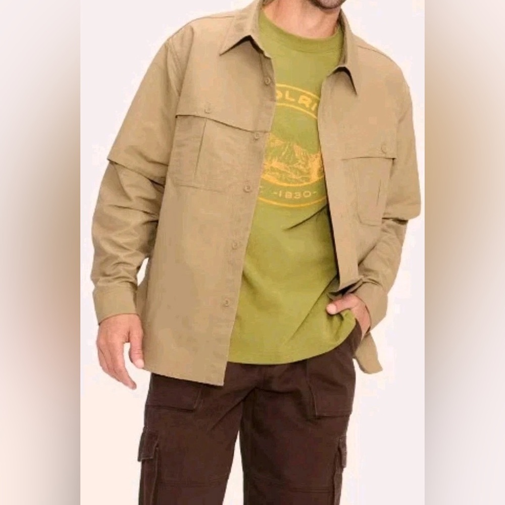 NWT Men's Large Woolrich Lined Fishing Button-Up Shirt in Khaki - Picture 2 of 10